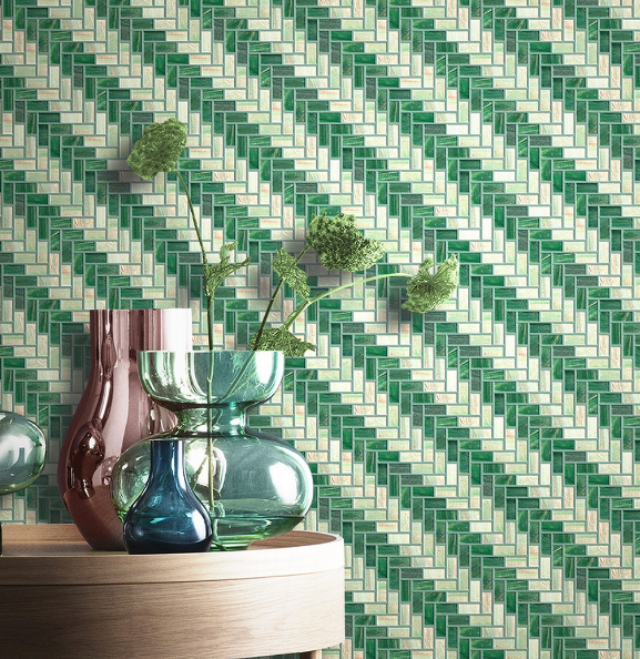 PML - Green and Cream Herringbone Mosaic