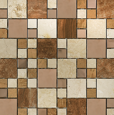 CW - Rosso Crema Rustic Stainless Steel Combo Mosaic