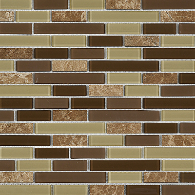 CW - Brown Marble/Glass Mix Staggered Mosaic