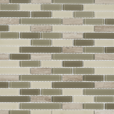 CW - Fawn Marble/Glass Mix Staggered Mosaic