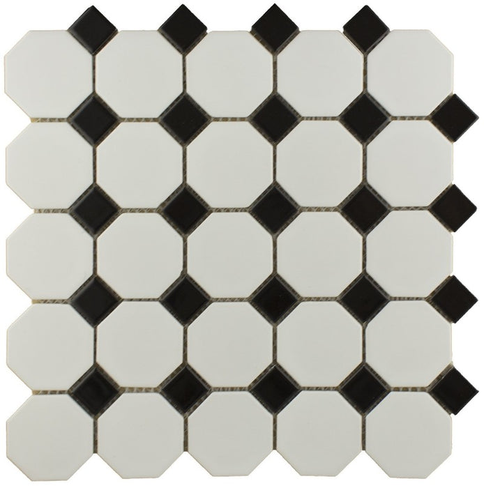 GS - Matt White Octagonal with Gloss Black Insert Mosaic