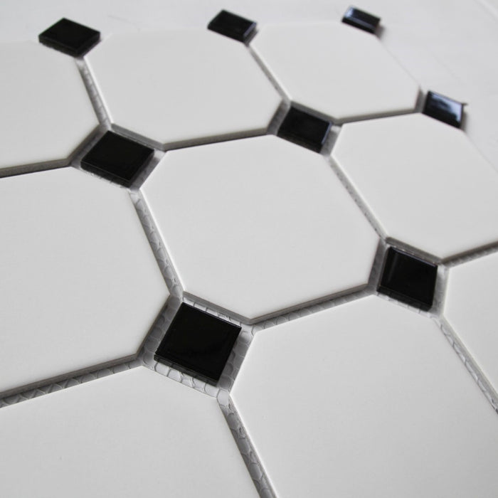 GS - Large White Octagonal with Black Insert Mosaic