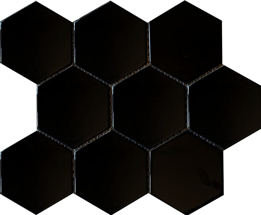 GS - Large Hexagonal Black Gloss Mosaic