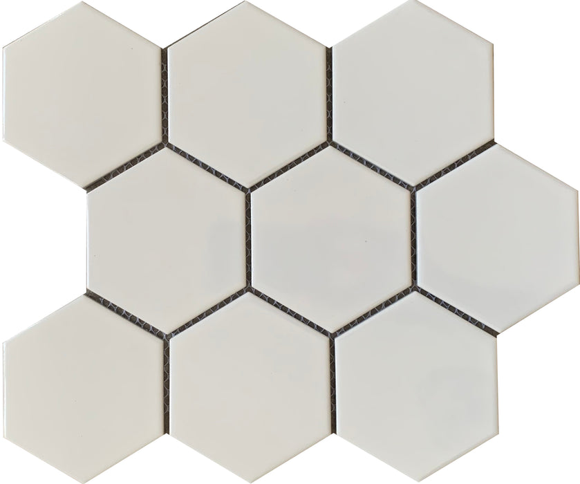 GS - Large Hexagonal White Gloss Mosaic