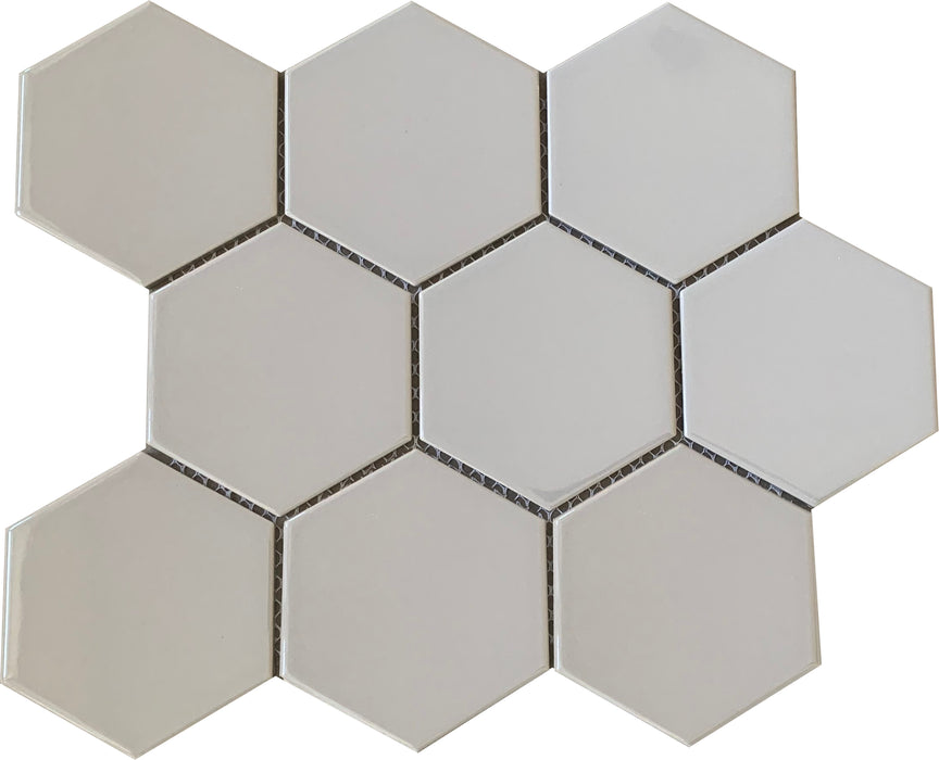 GS - Large Hexagonal Light Grey Gloss Mosaic