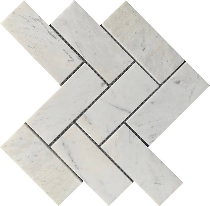 GS - Staggered Herringbone Milky White Mosaic