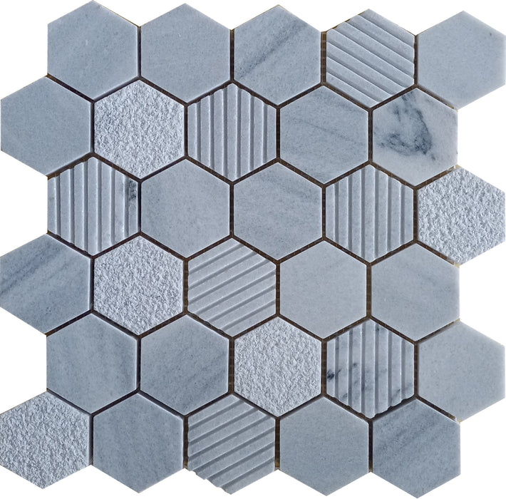 GS - Ice Grey Multi Finish Polished Hexagon Mosaic