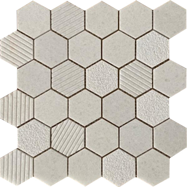 GS - Milky White Multi Finished Polished Hexagon Mosaic