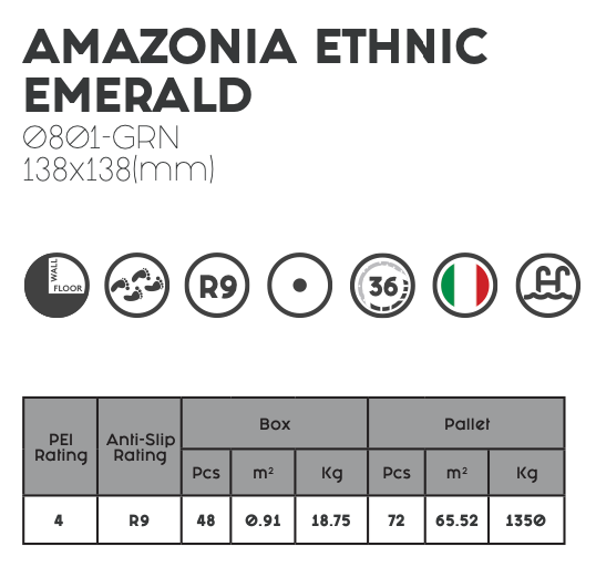 Decobella - Amazonia Ethnic Emerald Tile