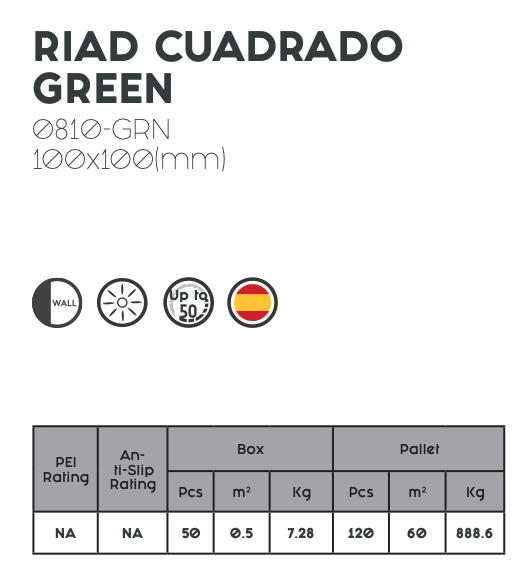 Decobella - Riad Cuadrado Green Tile END OF RANGE