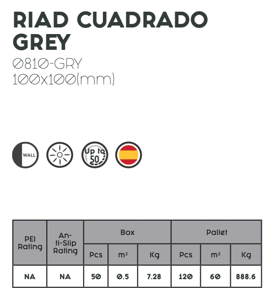 Decobella - Riad Cuadrado Grey Tile END OF RANGE